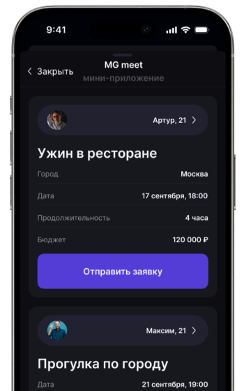 Интерфейс приложения MG Meet